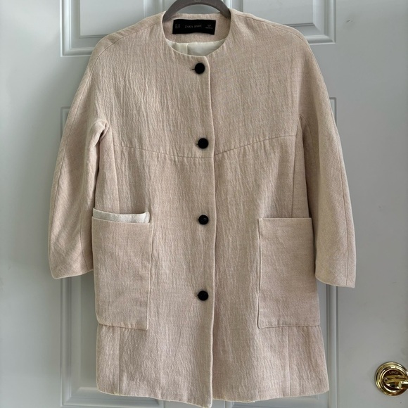 Zara Jackets & Blazers - Zara Crinkle Linen Oatmeal Jacket Size XS